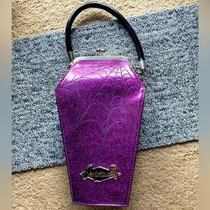 SOURPUSS COFFIN SPARKLE PURSE BLACK/PURPLE